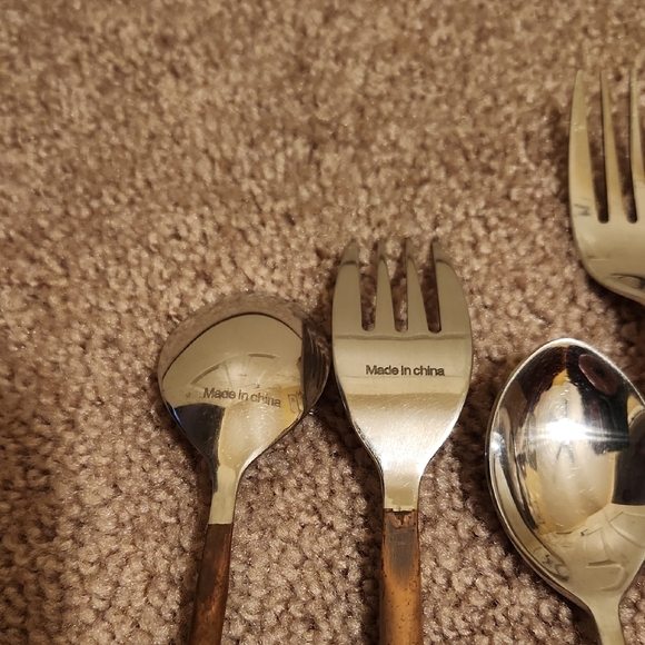 Copper & Stainless Flatware, 6 Forks, 6 Spoons - Picture 4 of 5